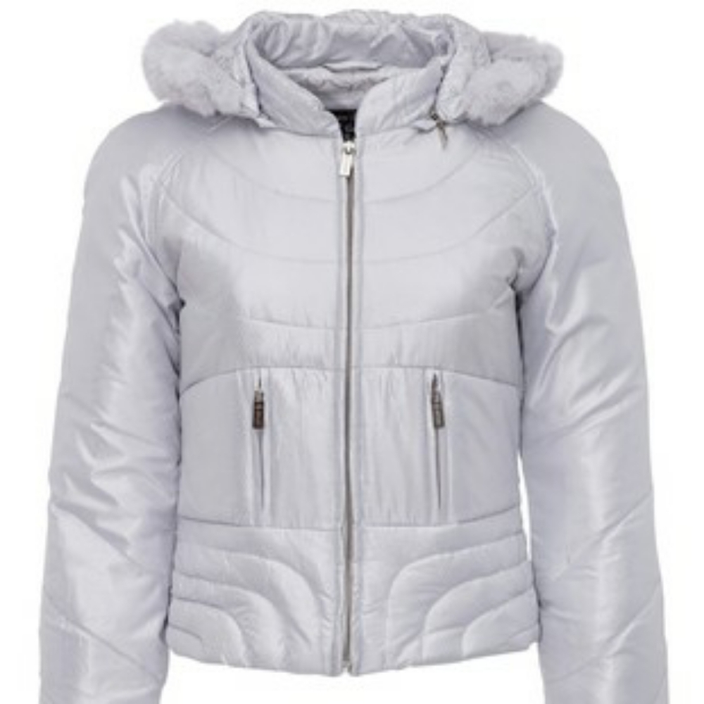 Silver Woman Fall Jacket w/ detachable hood